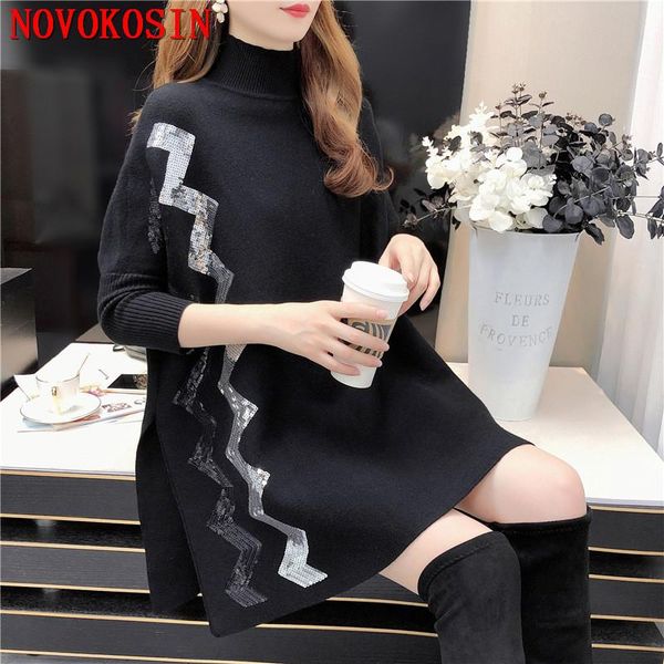 women side sequin cape batwing sleeves loose poncho 2021 autumn knitted long sweater black plus size high neck pullover coat women's sw, White;black
women side sequin cape batwing sleeves loose poncho 2021 autumn knitted long sweater black plus size high neck pullover coat women's sw, White;black