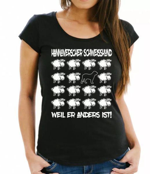 hanover shear weld dog ladies t-shirt black sheep women dog dogs fashion, White;black