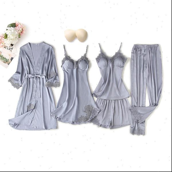 5 pieces pajamas sets womens sleepwears faux silk elegant lace fashion spring autumn homewear, Black;red
5 pieces pajamas sets womens sleepwears faux silk elegant lace fashion spring autumn homewear, Black;red