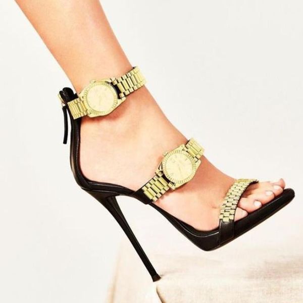 luxury novelty gold watch design women sandals 12cm thin heel zipper metal chain shoes runway open toe woman, Black
luxury novelty gold watch design women sandals 12cm thin heel zipper metal chain shoes runway open toe woman, Black