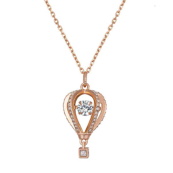 shi jia's element dream air balloon necklace beating heart pink love clavicle chain valentine's day, Silver