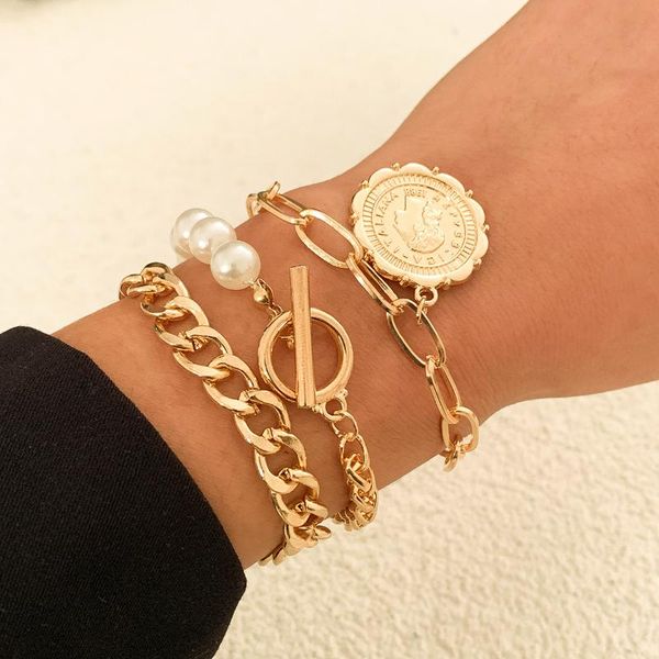link, chain vintage portrait embossed bracelet for women punk ot buckle gold silver color pearl girl jewelry 4pcs/set, Black
link, chain vintage portrait embossed bracelet for women punk ot buckle gold silver color pearl girl jewelry 4pcs/set, Black