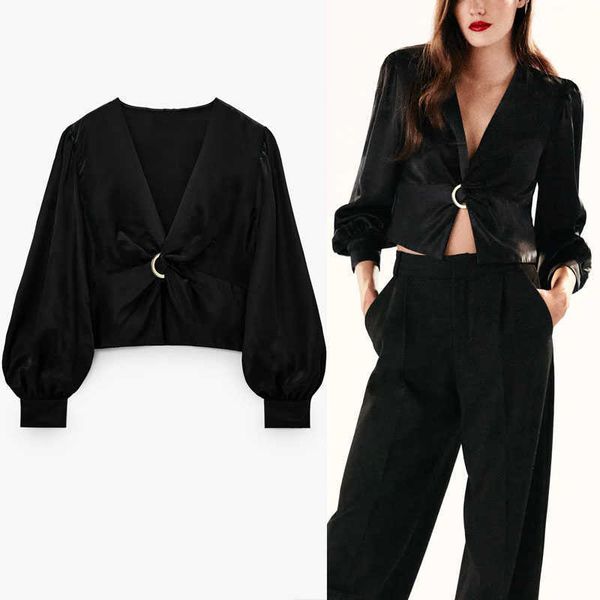 za ring trim satin cropped blouse women long sleeve v neck black female fashion vintage short shirts 210602, White
za ring trim satin cropped blouse women long sleeve v neck black female fashion vintage short shirts 210602, White