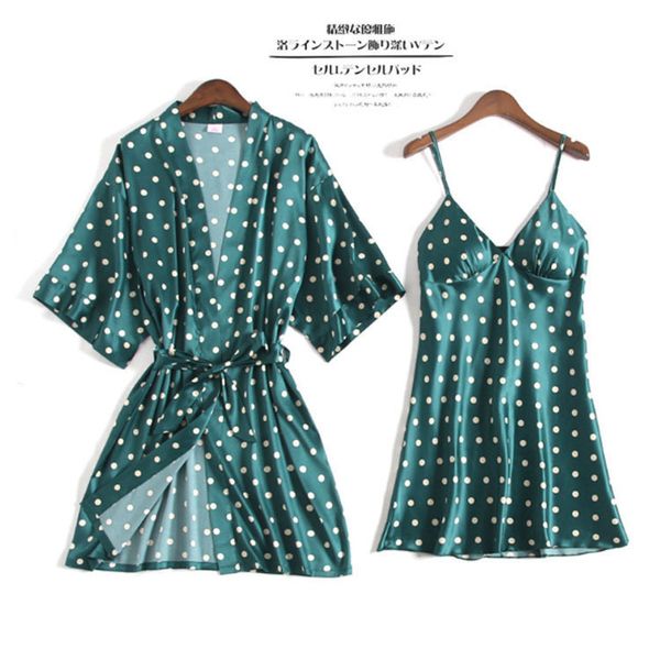 pyjamas polka dot short sleeve women robe set thin section spaghetti strap cardigan twinset pijamas psnt, Black;white
pyjamas polka dot short sleeve women robe set thin section spaghetti strap cardigan twinset pijamas psnt, Black;white