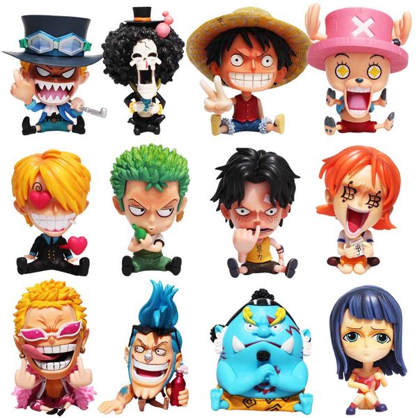 

OP Anime Childhood Luffy Nami Ace Sabo Chopper Sanji Zoro Usopp GK Q Sitting Ver. Bottle Hugging PVC Action Figure Model Toy