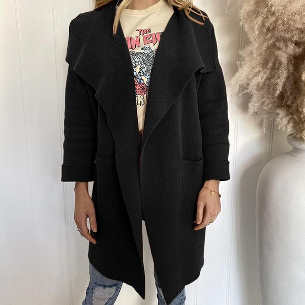 women's wool & blends elegant autumn solid long sleeve coat women warm casual turn-down collar cardigan fashion female loose pocket ove, Black
women's wool & blends elegant autumn solid long sleeve coat women warm casual turn-down collar cardigan fashion female loose pocket ove, Black