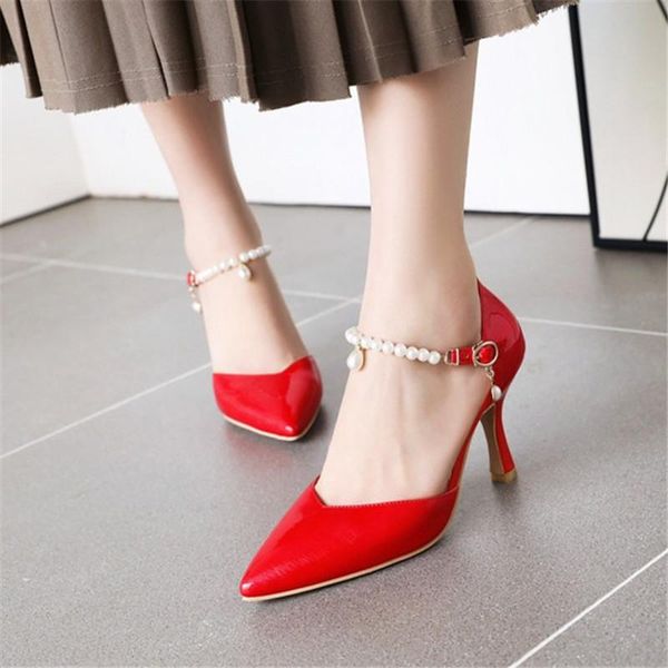 dress shoes pxelena luxury pearl ankle strap party sandals women stiletto high heels patent leather pointed toe summer 2021 red, Black
dress shoes pxelena luxury pearl ankle strap party sandals women stiletto high heels patent leather pointed toe summer 2021 red, Black
