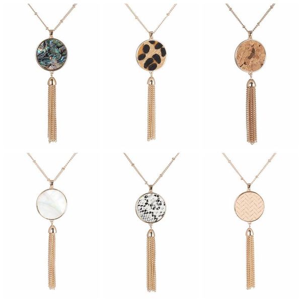 pendant necklaces abalone shell leopard round necklace snakeskin leather wood grain tassels long chain designer brand jewelry, Silver
pendant necklaces abalone shell leopard round necklace snakeskin leather wood grain tassels long chain designer brand jewelry, Silver