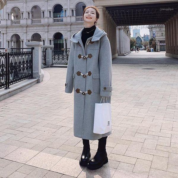 women's wool & blends british style horn button hooded woolen trench coat overcoat women winter clothes vintage elegant loose long wind, Black
women's wool & blends british style horn button hooded woolen trench coat overcoat women winter clothes vintage elegant loose long wind, Black