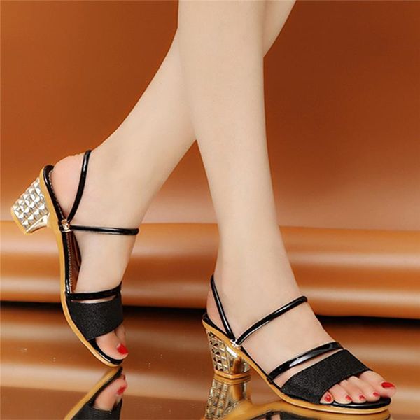 women sandals summer fashion casual pure color open toed crystal square high-heeled shoes slipper 2021, Black
women sandals summer fashion casual pure color open toed crystal square high-heeled shoes slipper 2021, Black