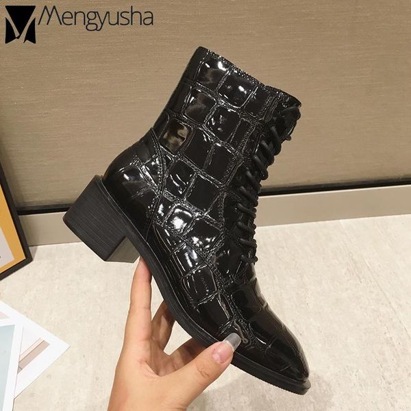 boots patent leather 2021winter booties women crocodile pattern warm snow plush lace-up chunky heels motorcycle botas, Black
boots patent leather 2021winter booties women crocodile pattern warm snow plush lace-up chunky heels motorcycle botas, Black