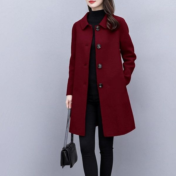 women's wool & blends autumn and winter woolen coat mid-length single-breasted double-sided, Black
women's wool & blends autumn and winter woolen coat mid-length single-breasted double-sided, Black