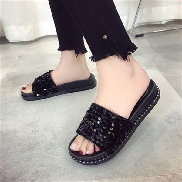 women fashion crystal open toe beach shoes sequins low heels soft bottom slip on slides roman style flats slipper sandal slippers, Black
women fashion crystal open toe beach shoes sequins low heels soft bottom slip on slides roman style flats slipper sandal slippers, Black