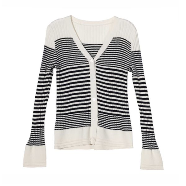 women sweater knitted long sleeve white black v neck plus size striped cardigans autumn thin spring m0152 210514
women sweater knitted long sleeve white black v neck plus size striped cardigans autumn thin spring m0152 210514