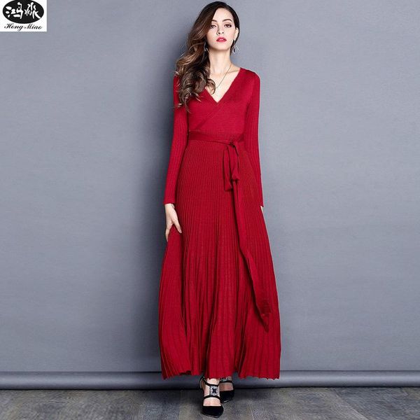 casual dresses women v-neck long-sleeve knitting dress 2021 autumn ankle-length elegant bow waist fold pleated office party vestido, Black;gray
casual dresses women v-neck long-sleeve knitting dress 2021 autumn ankle-length elegant bow waist fold pleated office party vestido, Black;gray