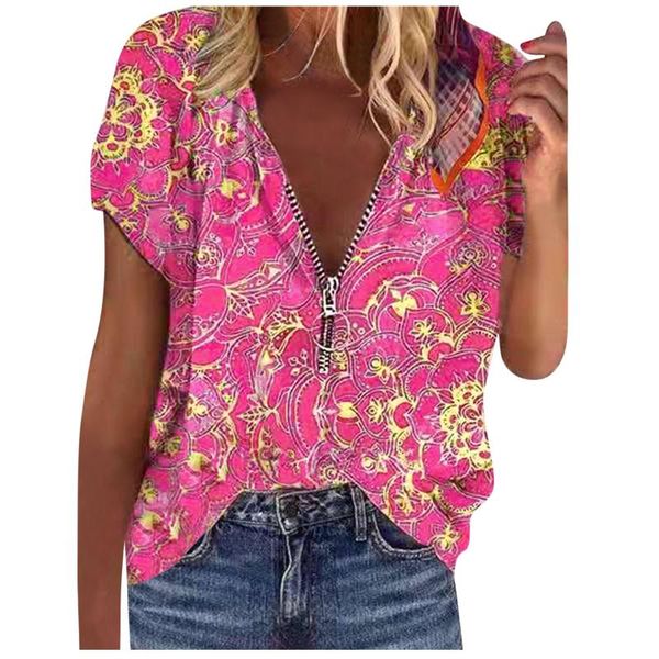 women's blouses & shirts floral printed zipper fashion summer v-neck female western style loose short sleeve femme shirt, White
women's blouses & shirts floral printed zipper fashion summer v-neck female western style loose short sleeve femme shirt, White