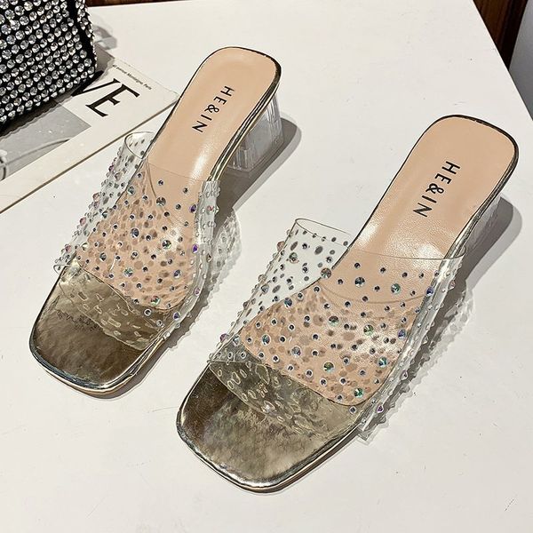 sandals fashion pvc transparent rhinestones slippers women high heels square toe ladies shoes shallow slides j0rd, Black
sandals fashion pvc transparent rhinestones slippers women high heels square toe ladies shoes shallow slides j0rd, Black