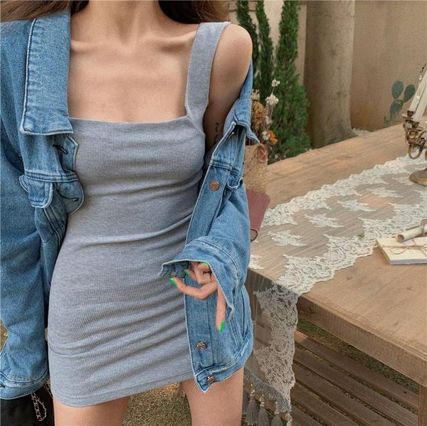 european and american square neck fashion slim tight hip dress women's tanks & camis, White
european and american square neck fashion slim tight hip dress women's tanks & camis, White