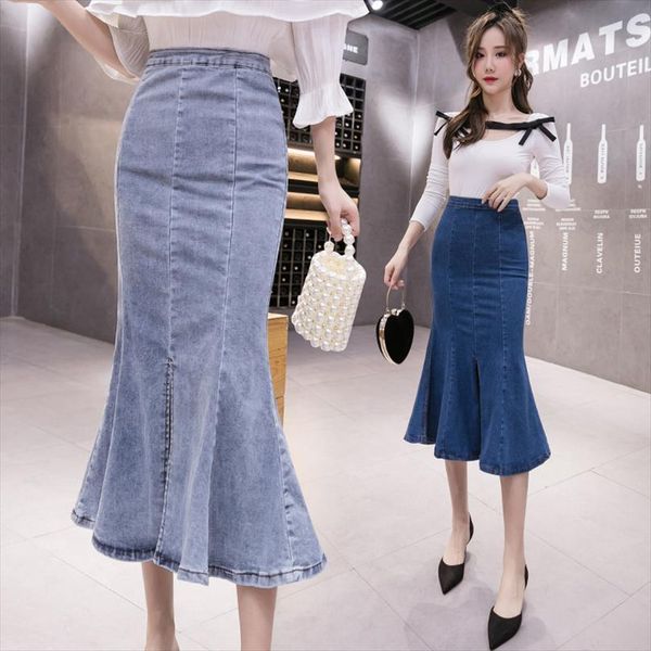 high waist stretch denim half women skirts length spring solid color mid package hip and ruffled fishtail long, Black
high waist stretch denim half women skirts length spring solid color mid package hip and ruffled fishtail long, Black