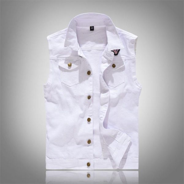 selling mens fashion casual white sleeveless vest denim jacket street punk style brand multiple size options men's vests, Black;white
selling mens fashion casual white sleeveless vest denim jacket street punk style brand multiple size options men's vests, Black;white