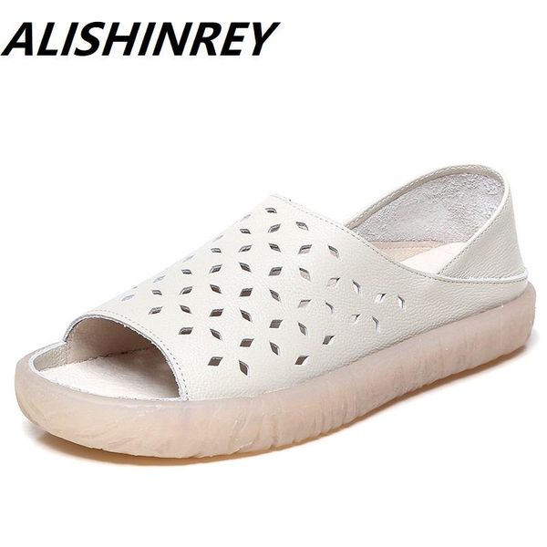women sandals summer genuine leather non-slip soft ladies hollow flats open toe mother shoes, Black
women sandals summer genuine leather non-slip soft ladies hollow flats open toe mother shoes, Black
