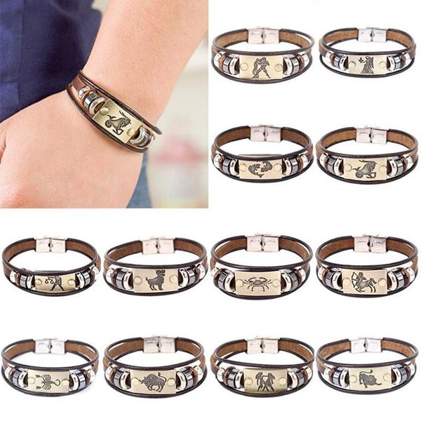 link, chain 1pc multi layer leather constellation bracelet punk zodiac pendant beads armband wristbands, Black
link, chain 1pc multi layer leather constellation bracelet punk zodiac pendant beads armband wristbands, Black