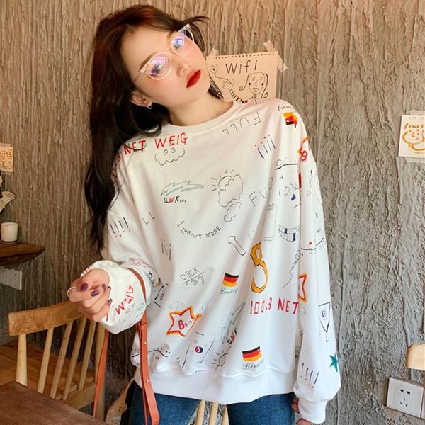 women's hoodies & sweatshirts 2021 spring autumn oversized pullover long sleeve o-neck sweetshirts women graffiti korean fit vogue stud, Black
women's hoodies & sweatshirts 2021 spring autumn oversized pullover long sleeve o-neck sweetshirts women graffiti korean fit vogue stud, Black