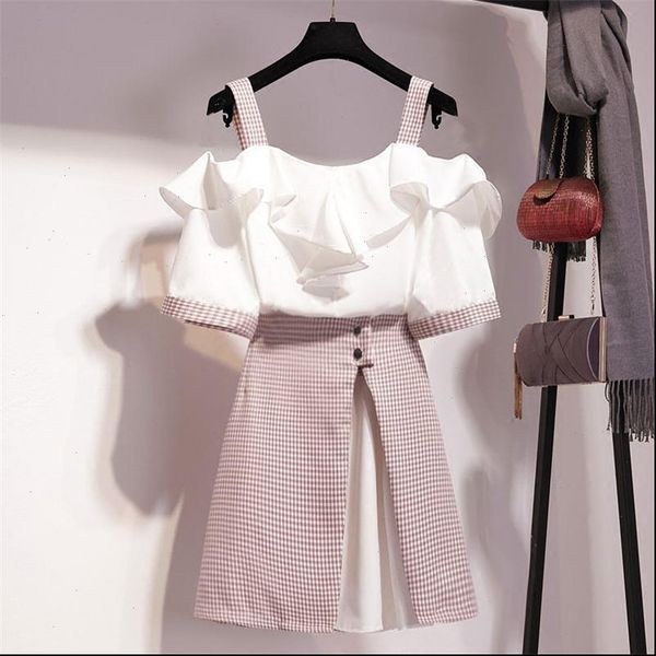 summer womens tracksuits women spaghetti strap sweet ruffles chiffon shirt plaid patchwork asymmetry skirt suit lady party elegant set z211, Gray
summer womens tracksuits women spaghetti strap sweet ruffles chiffon shirt plaid patchwork asymmetry skirt suit lady party elegant set z211, Gray