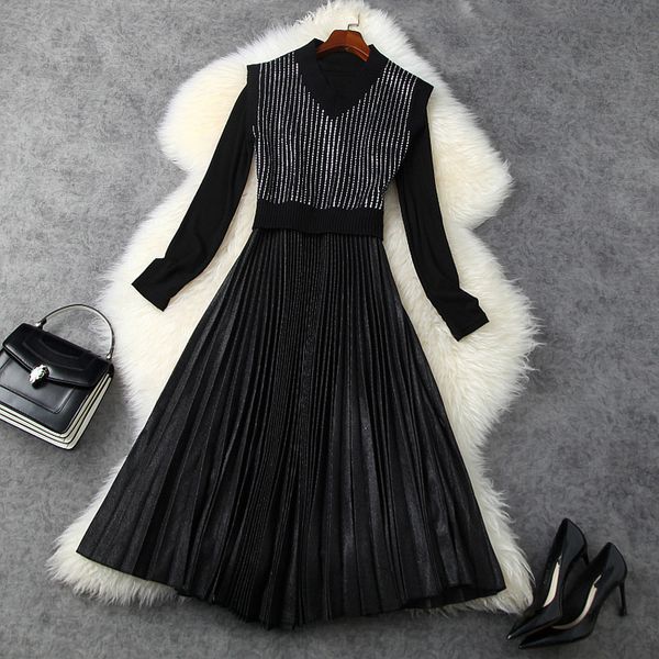 casual dresses fall winter drilling vest + long sleeve round neck black panelled pleated mid-calf dress two piece 2 pieces set ln11t11558 59, Black;gray
casual dresses fall winter drilling vest + long sleeve round neck black panelled pleated mid-calf dress two piece 2 pieces set ln11t11558 59, Black;gray
