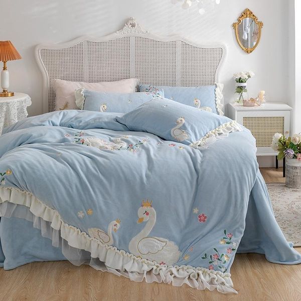 bedding sets super soft winter velvet fleece princess set white swan embroidery shaggy lace ruffles duvet cover quilt bed linen
bedding sets super soft winter velvet fleece princess set white swan embroidery shaggy lace ruffles duvet cover quilt bed linen