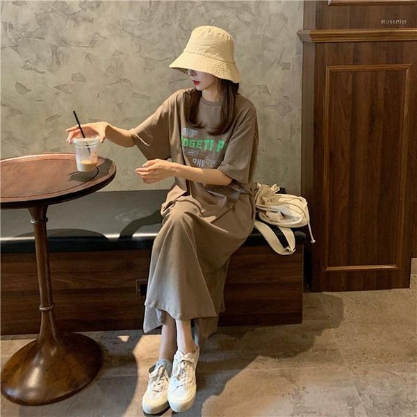 women's korean round neck short sleeve loose wild print mid-length t-shirt dress khaki casual dresses, Black;gray
women's korean round neck short sleeve loose wild print mid-length t-shirt dress khaki casual dresses, Black;gray