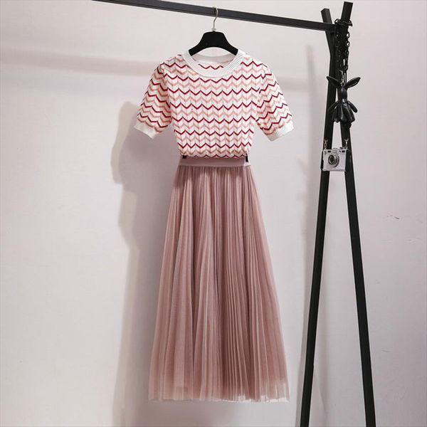 sweet pink two piece womens tracksuits set elegant wave striped knitted pullover mesh pleated long skirts summer 2 outfits, Gray
sweet pink two piece womens tracksuits set elegant wave striped knitted pullover mesh pleated long skirts summer 2 outfits, Gray