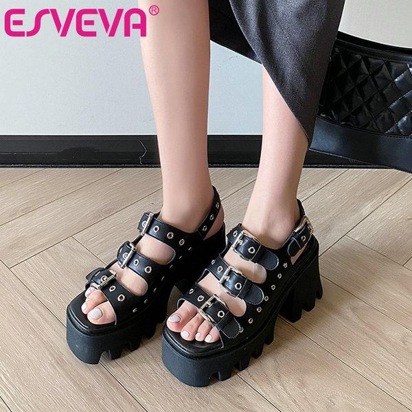 sandals esveva 2021 women fashion platform summer square toe buckle female shoes genuine leather elegant high heels size 34-39, Black
sandals esveva 2021 women fashion platform summer square toe buckle female shoes genuine leather elegant high heels size 34-39, Black