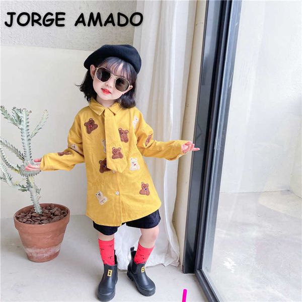 wholesale spring korean style girls shirts yellow bear cartoon embroidery with tie children clothing e3032 210610, White;black
wholesale spring korean style girls shirts yellow bear cartoon embroidery with tie children clothing e3032 210610, White;black