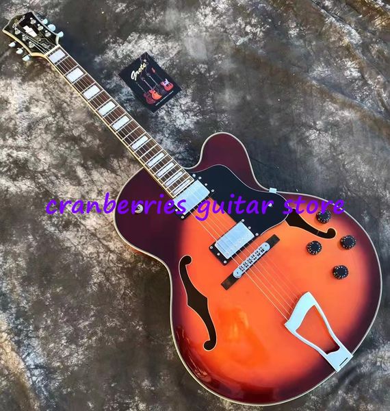 grote big 6 strings jazz guitar ,sunset color electric guitarra,semi-hollow body,black pickguard,maple body,rosewood fretboard
grote big 6 strings jazz guitar ,sunset color electric guitarra,semi-hollow body,black pickguard,maple body,rosewood fretboard