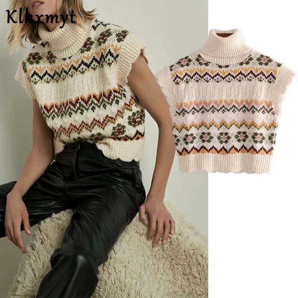 klkxmyt za women fashion jacquard knitted vest sweater vintage high neck sleeveless female waistcoat chic 210527, White;black
klkxmyt za women fashion jacquard knitted vest sweater vintage high neck sleeveless female waistcoat chic 210527, White;black