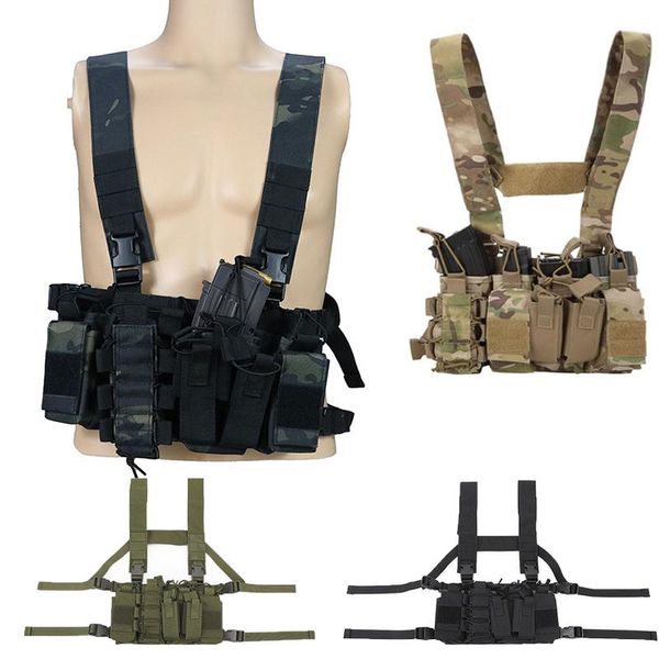 tactical chest rig vest radio harness front pouch bag paintball adjustable waist military equipment hunting jackets, Camo;black 
tactical chest rig vest radio harness front pouch bag paintball adjustable waist military equipment hunting jackets, Camo;black