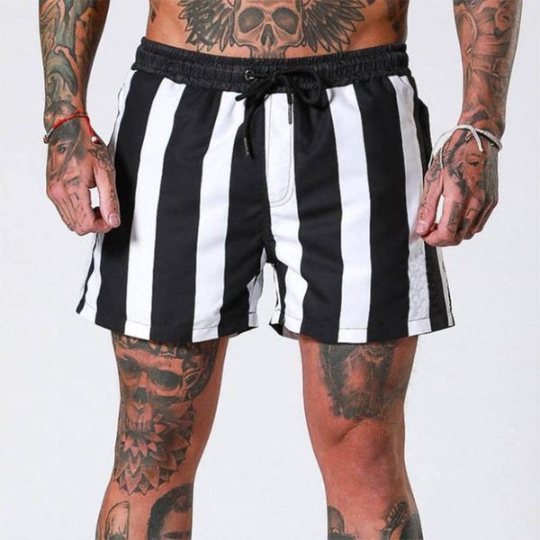 european and american striped beach pants fashion sports men's shorts fitness three-quarter, White;black
european and american striped beach pants fashion sports men's shorts fitness three-quarter, White;black