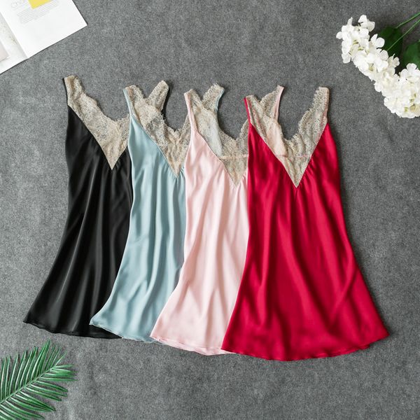 women silk satin lace nightgown sleeveless nighties v-neck nightdress summer sleep dress fashion night wear sleep wear, Black;red
women silk satin lace nightgown sleeveless nighties v-neck nightdress summer sleep dress fashion night wear sleep wear, Black;red