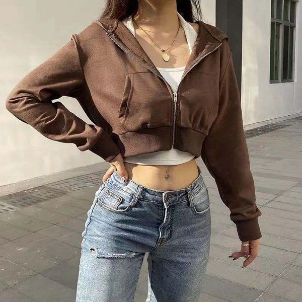 women's jackets 2021 rapcopter solid color versatile hoodie short zipper loose casual slim girl cardigan, Black;brown
women's jackets 2021 rapcopter solid color versatile hoodie short zipper loose casual slim girl cardigan, Black;brown