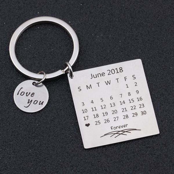 

keychains calendar keychain personality customized day anniversary memorial date keyring specializing gift for couple forever love key tag, Silver