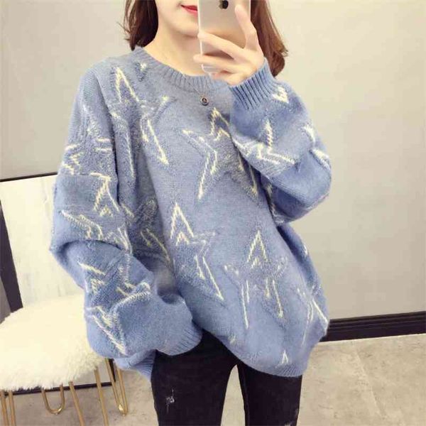 autumn and winter women sweater loose knitting clothes lazy wind round neck five-pointed star jacquard pullover 210427, White;black
autumn and winter women sweater loose knitting clothes lazy wind round neck five-pointed star jacquard pullover 210427, White;black