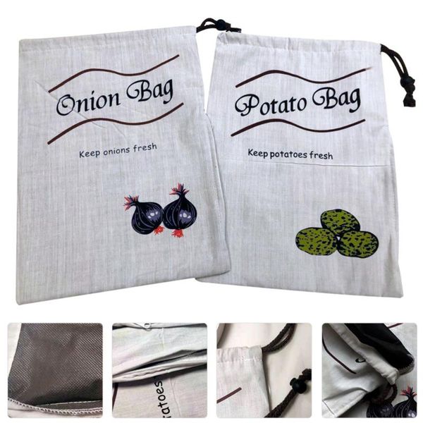 storage bags 2pcs kitchen drawstring onions potatoes fruit vegetable