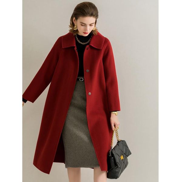 women's wool & blends elegant long coat jacket wine casual fashion outerwear ladies double sided cashmere overcoat autumn winter 2021, Black
women's wool & blends elegant long coat jacket wine casual fashion outerwear ladies double sided cashmere overcoat autumn winter 2021, Black