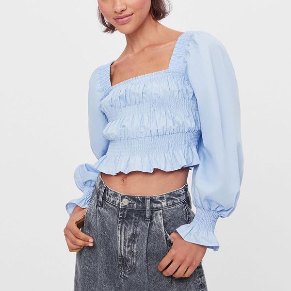 women's blouses & shirts ladies blue pleated blouse long-sleeved tight-fitting slim shirt casual girl, White
women's blouses & shirts ladies blue pleated blouse long-sleeved tight-fitting slim shirt casual girl, White