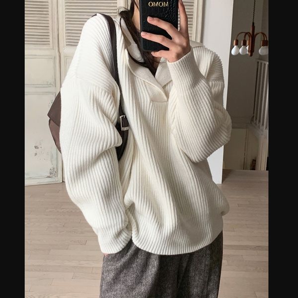 small fresh solid color korean loose pullover sweater women's autumn 2021 lazy new style sweater thick, White;black
small fresh solid color korean loose pullover sweater women's autumn 2021 lazy new style sweater thick, White;black