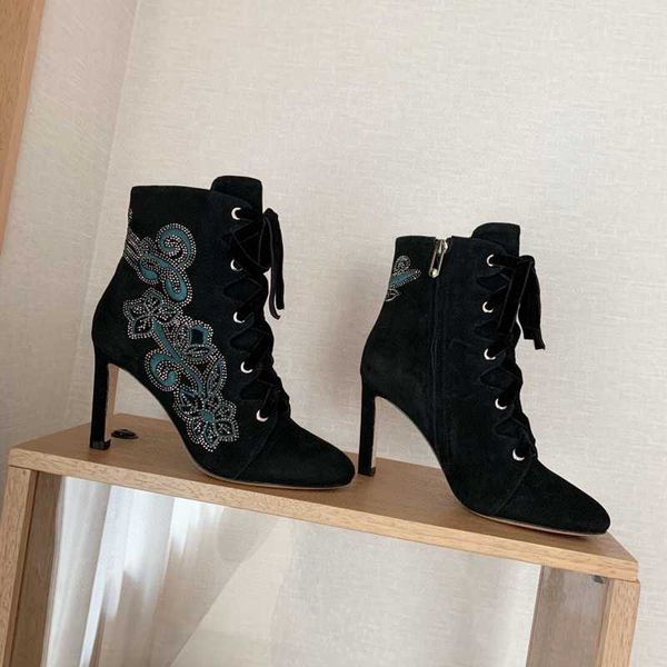 boots shoes women autumn ankle kid suede genuine leather super high heels embroider zapatos de mujer, Black
boots shoes women autumn ankle kid suede genuine leather super high heels embroider zapatos de mujer, Black