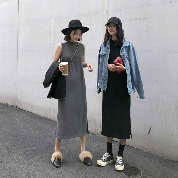 sleeveless casual maxi dress summer split long plus size women dresses, Black;gray
sleeveless casual maxi dress summer split long plus size women dresses, Black;gray