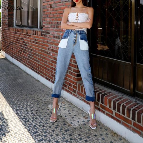 front buttons high waist denim jeans women 2021 autumn big pockets splice pants female straight hit color trousers women's, Blue
front buttons high waist denim jeans women 2021 autumn big pockets splice pants female straight hit color trousers women's, Blue