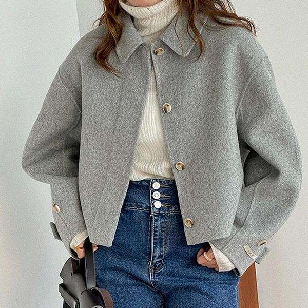 women's wool & blends 100%wool coat women 2021 vintage korean woolen outwear autumn winter overcoat clothes gray cashmere jacket femal, Black
women's wool & blends 100%wool coat women 2021 vintage korean woolen outwear autumn winter overcoat clothes gray cashmere jacket femal, Black